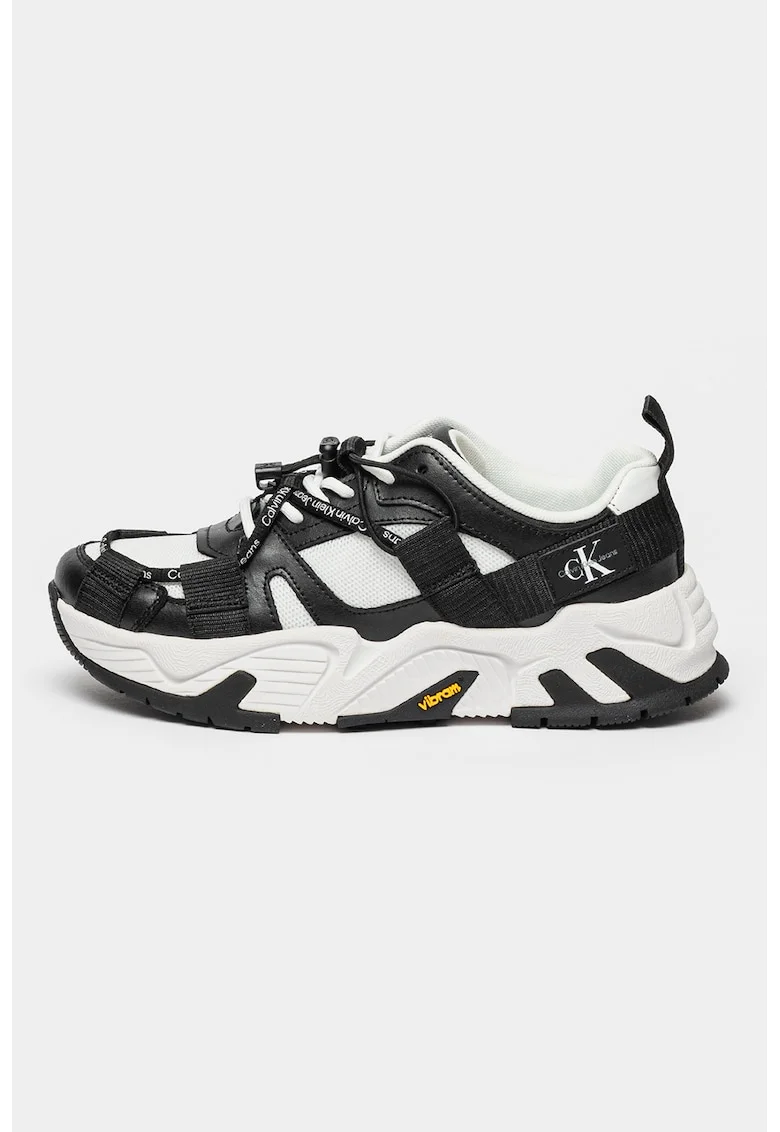 Pantofi sport cu insertii din plasa, Alb/Negru