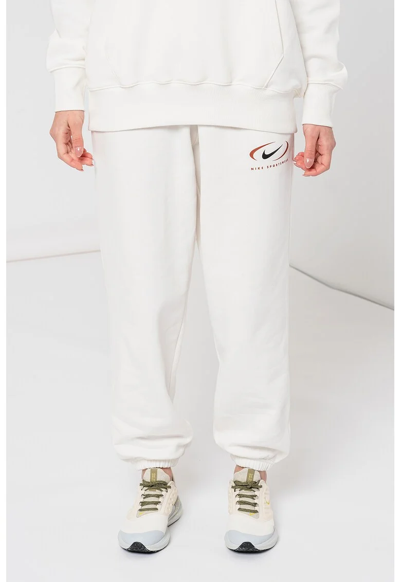 Pantaloni de trening relaxed fit cu snur de ajustare, Alb