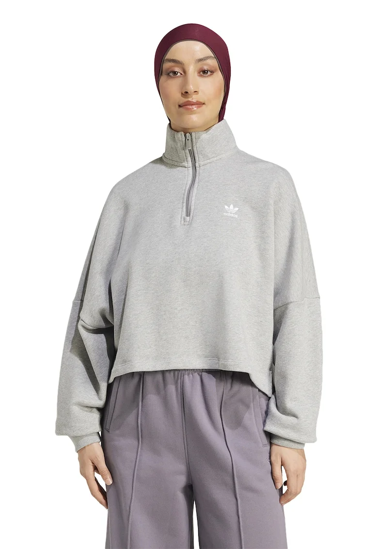 Bluza de trening supradimensionata cu fenta cu fermoar, Gri