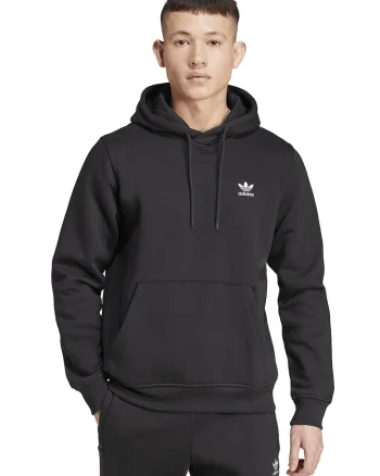 Hanorac cu buzunar kangaroo Essentials Trefoil, Negru stins