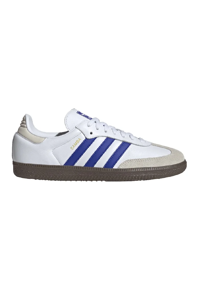Pantofi sport din piele cu garnituri din piele intoarsa Samba, Alb/Gri deschis/Albastru royal