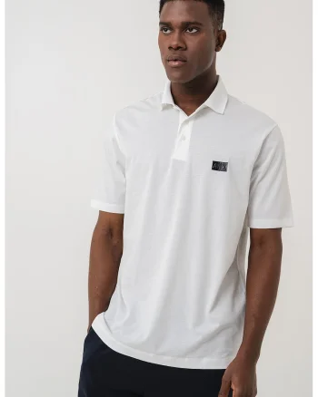 Tricou polo cu logo contrastant, Alb optic