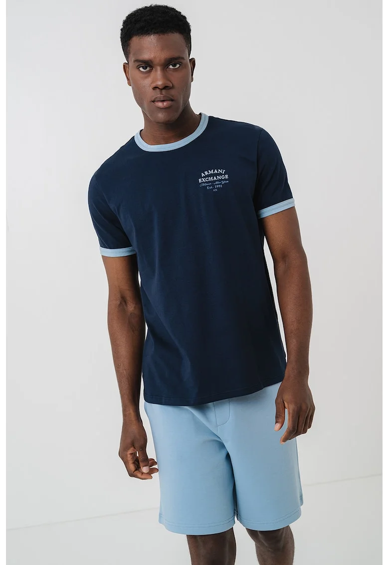 Tricou cu decolteu la baza gatului, Bleumarin