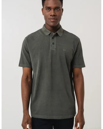 Tricou polo cu logo discret, Kaki inchis