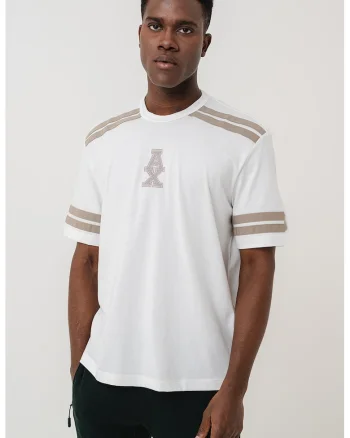 Tricou din bumbac cu dungi, Alb/Maro taupe