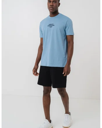 Tricou cu logo si decolteu la baza gatului, Albastru deschis