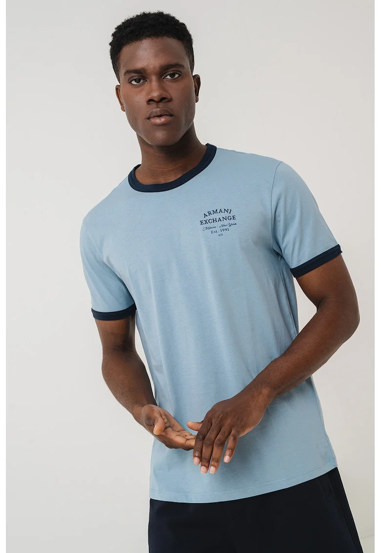 Tricou cu decolteu la baza gatului, Albastru prafuit