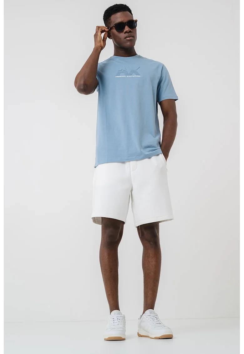 Tricou din bumbac cu logo in relief, Albastru pastel