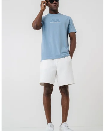 Tricou din bumbac cu logo in relief, Albastru pastel