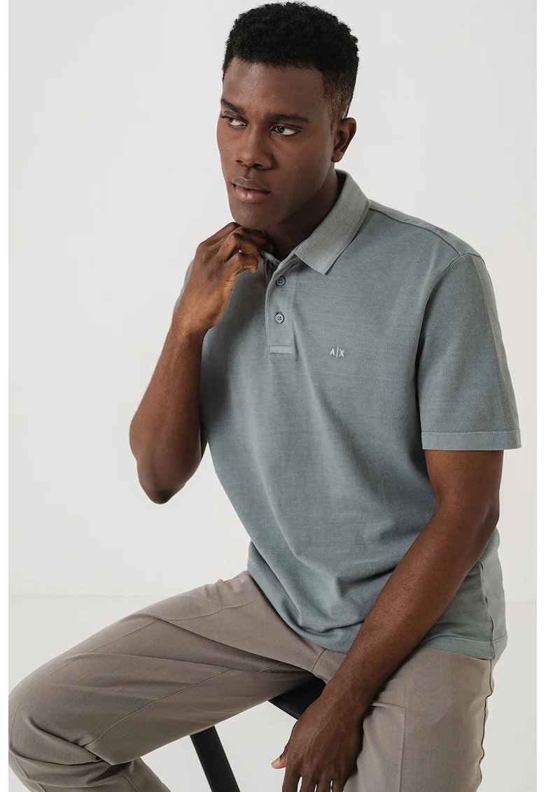 Tricou polo cu logo discret, Verde sparanghel