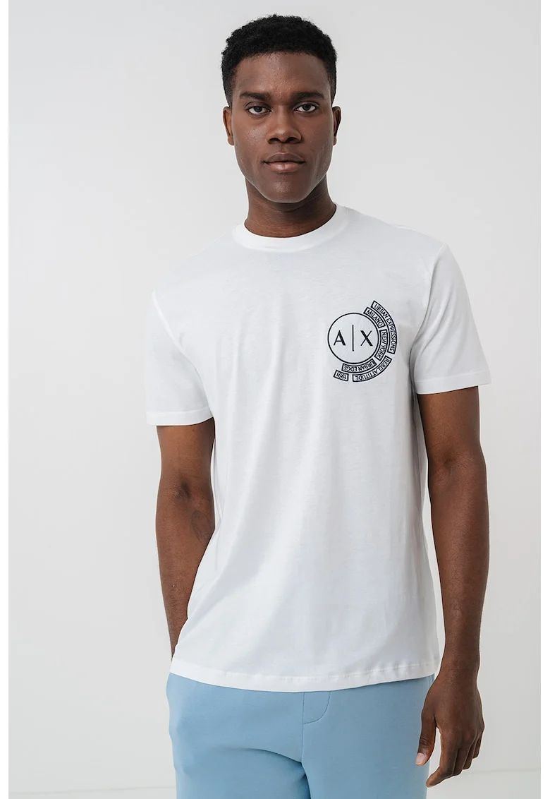 Tricou regular-fit cu imprimeu logo pe piept, Negru/Alb optic