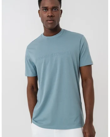 Tricou din bumbac cu logo in relief, Albastru prafuit