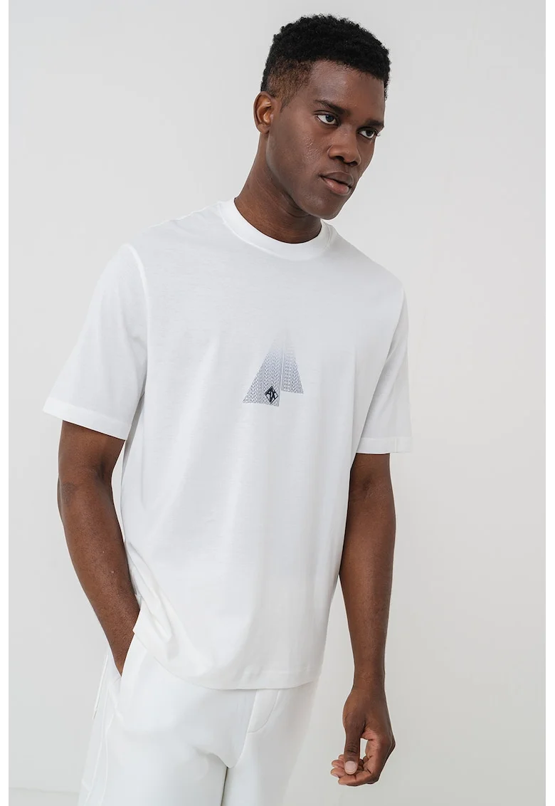 Tricou cu imprimeu grafic pe partea din fata, Negru/Alb optic