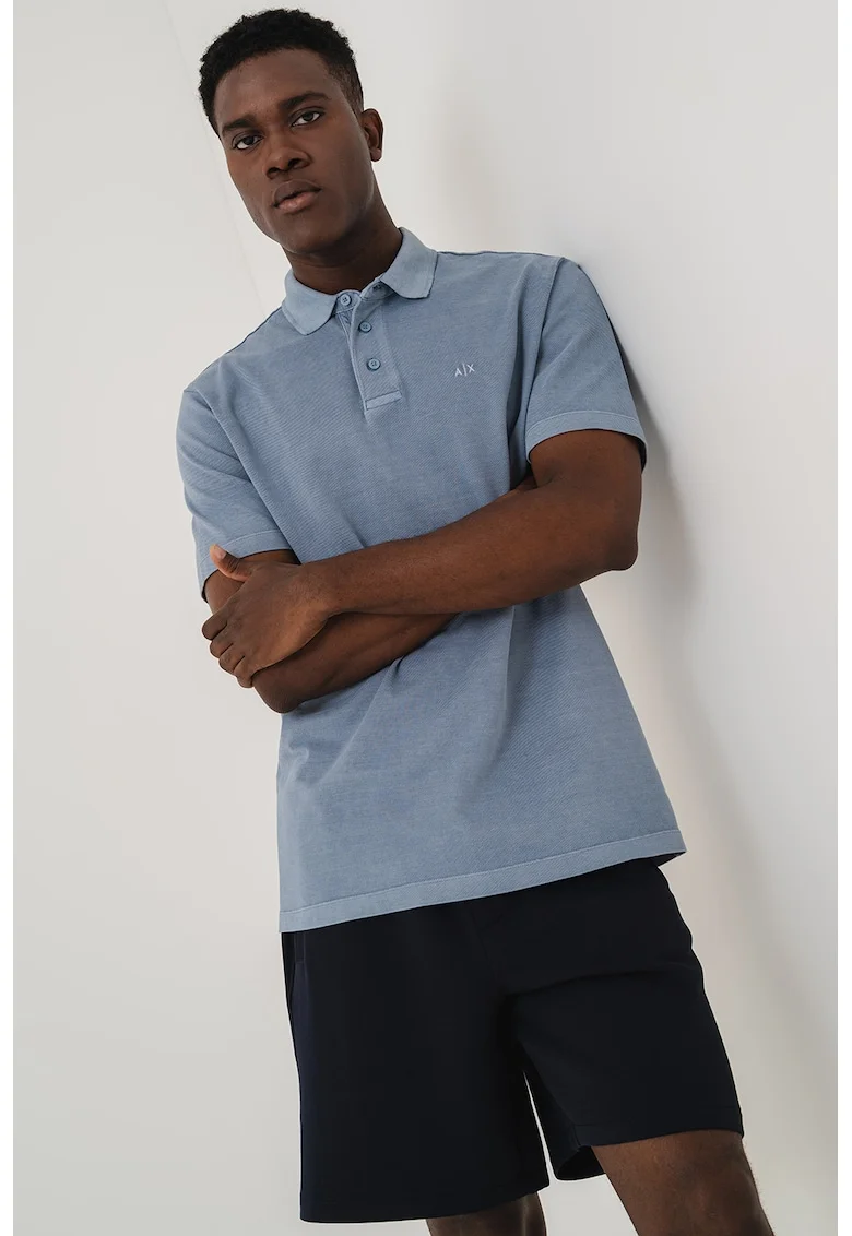 Tricou polo cu logo discret, Albastru prafuit