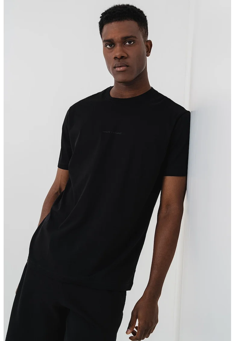 Tricou regular-fit cu model uni, Negru
