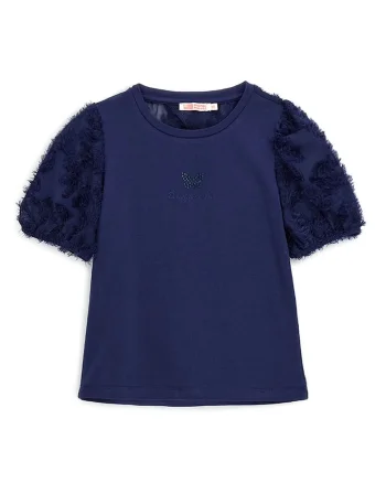 Tricou din amestec de bumbac cu decolteu la baza gatului, Bleumarin