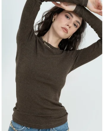 Bluza slim fit cu decolteu rotund Delphi, Kaki