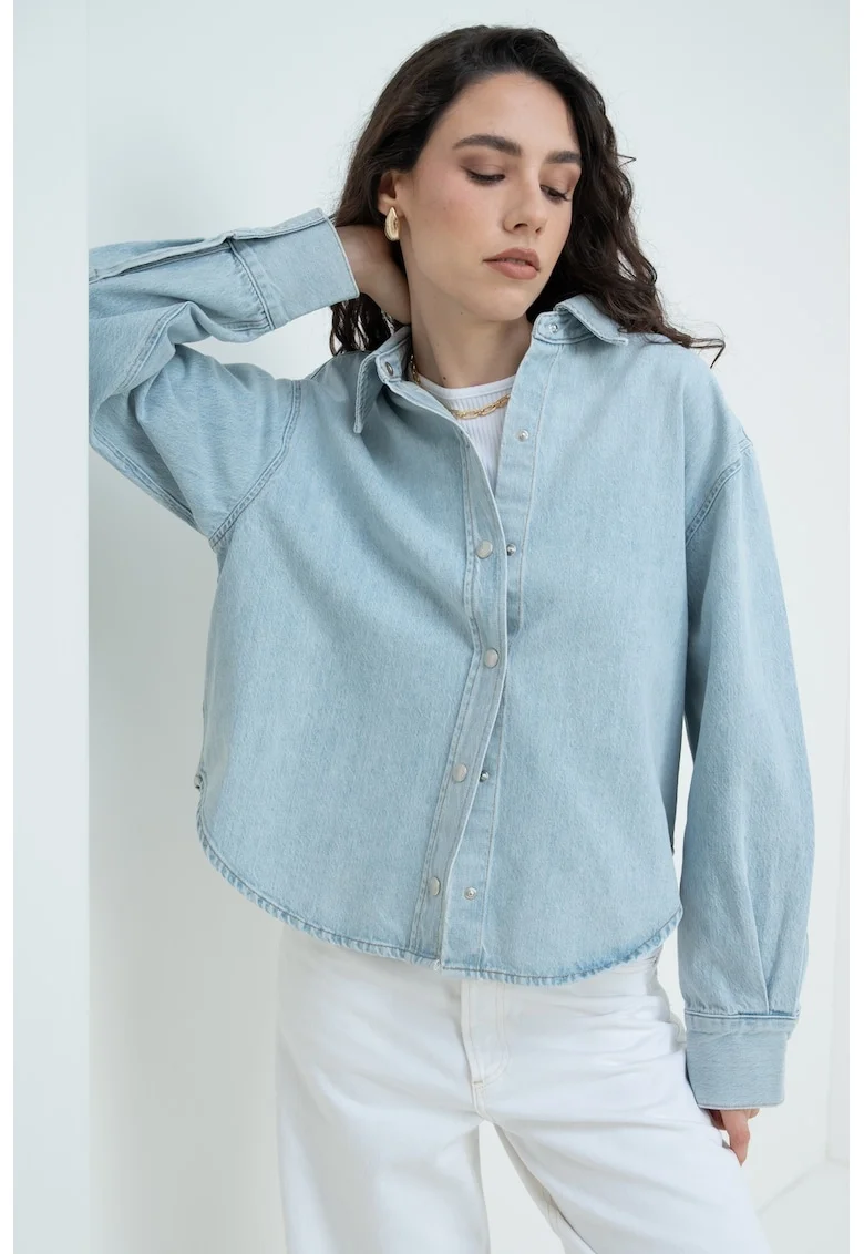 Camasa din denim cu maneci lungi, Albastru glaciar