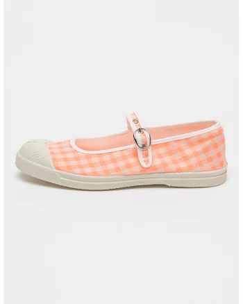 Balerini cu varf intarit si model gingham, Portocaliu/Alb murdar