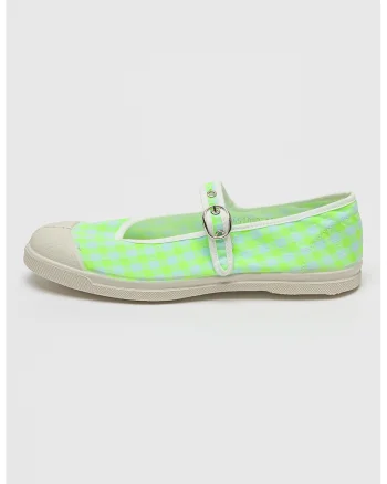 Balerini cu varf intarit si model gingham, Verde electric/Alb murdar