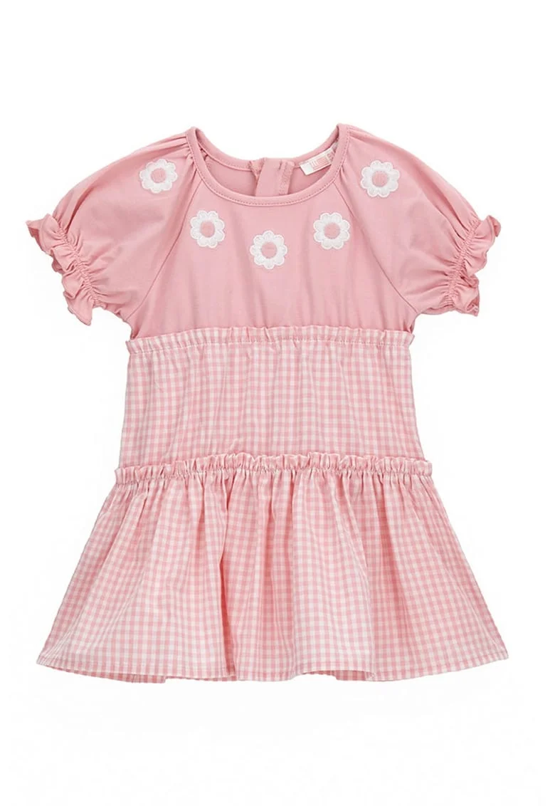 Rochie cu model in carouri si fermoar, Alb/Roz