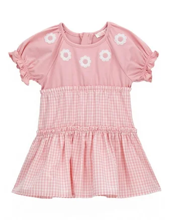 Rochie cu model in carouri si fermoar, Alb/Roz