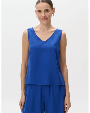 Bluza fara maneci din amestec de in cu decolteu in V, Albastru royal