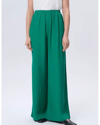 Pantaloni ampli din amestec de in cu talie inalta, Verde englez