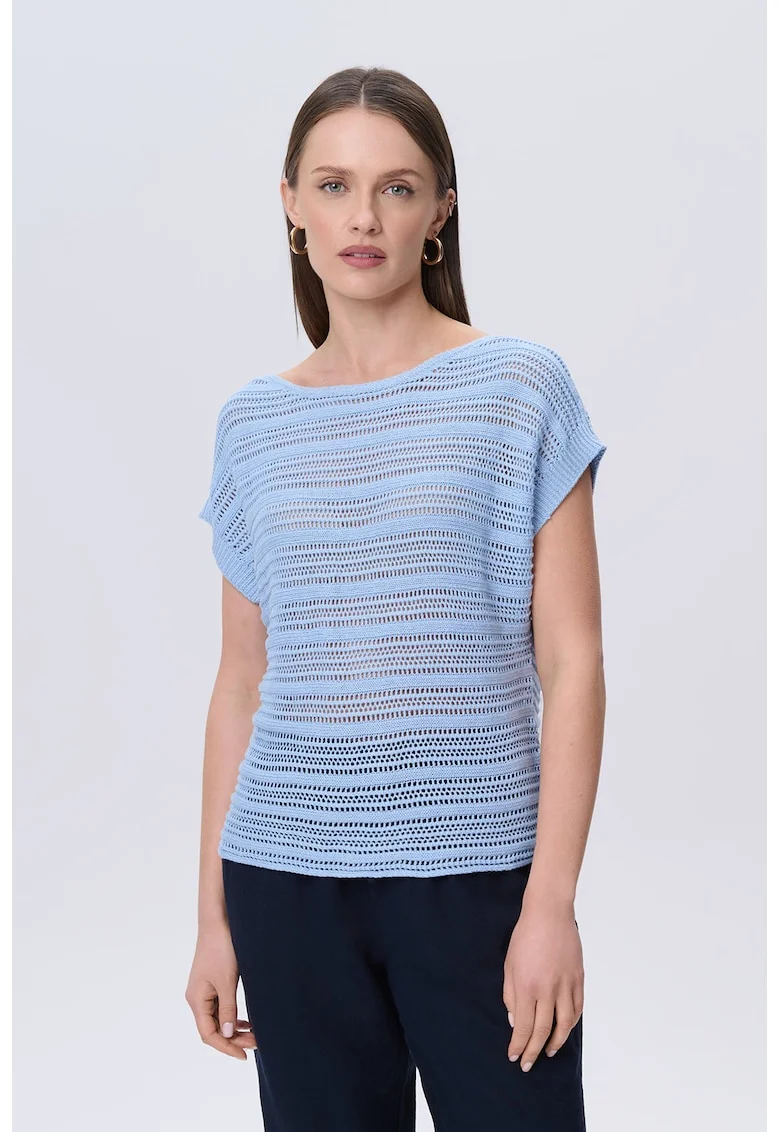 Bluza crosetata cu perforatii, Albastru pastel