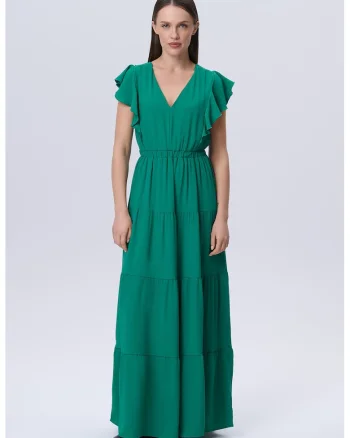 Rochie cu croiala in A cu maneci fluture, Verde englez
