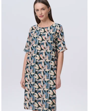 Rochie-tricou cu imprimeu floral, Albastru azur/Bej deschis