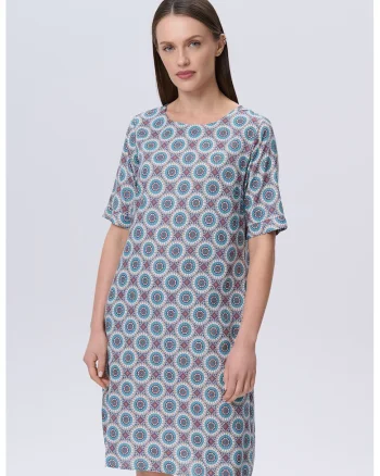 Rochie-tricou cu imprimeu floral, Portocaliu/Albastru