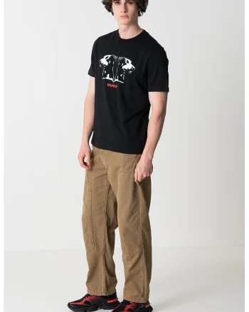 Tricou cu decolteu la baza gatului si imprimeu logo, Rosu/Negru/Alb optic