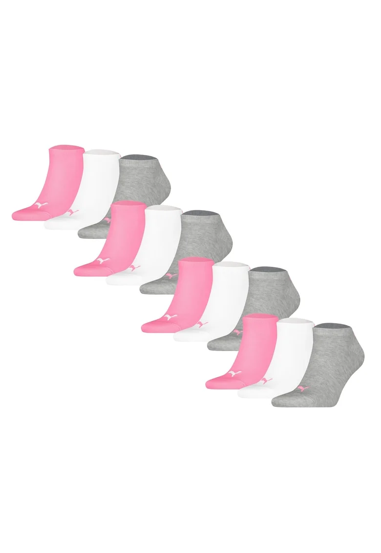 Set de sosete unisex pana la glezna - 12 perechi, Alb/Gri/Roz