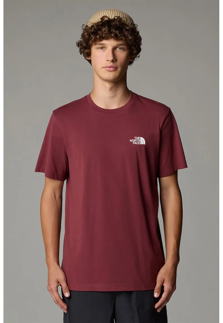 Tricou din amestec de bumbac cu decolteu la baza gatului, Visiniu
