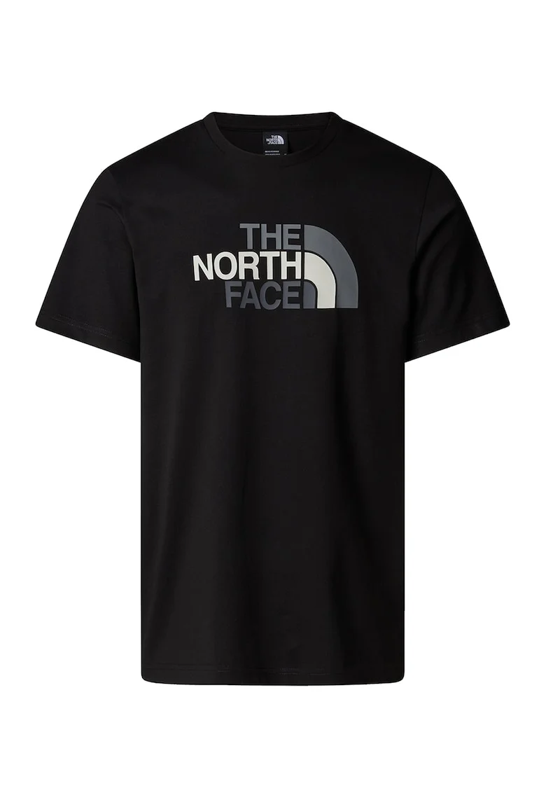 Tricou regular fit cu decolteu la baza gatului si imprimeu logo, Negru