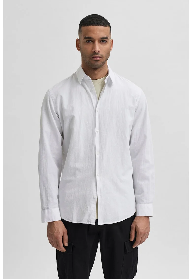 Camasa regular fit de bumbac organic si in, Alb