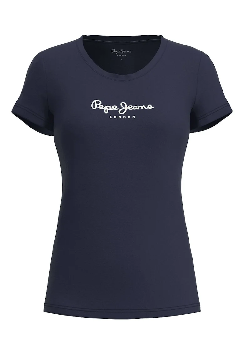 Tricou slim fit cu logo, Albastru inchis