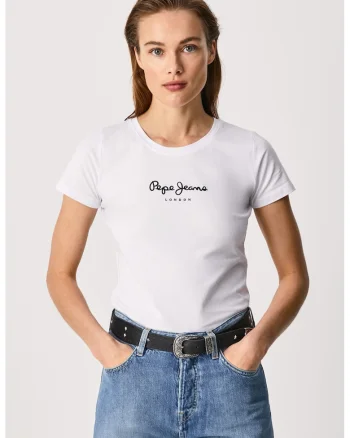 Tricou slim fit cu logo, Alb