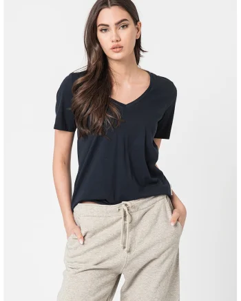 Tricou lejer cu decolteu in V, Bleumarin