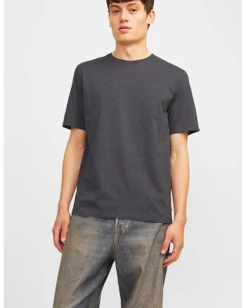 Tricou din amestec de bumbac cu decolteu la baza gatului, Gri inchis melange