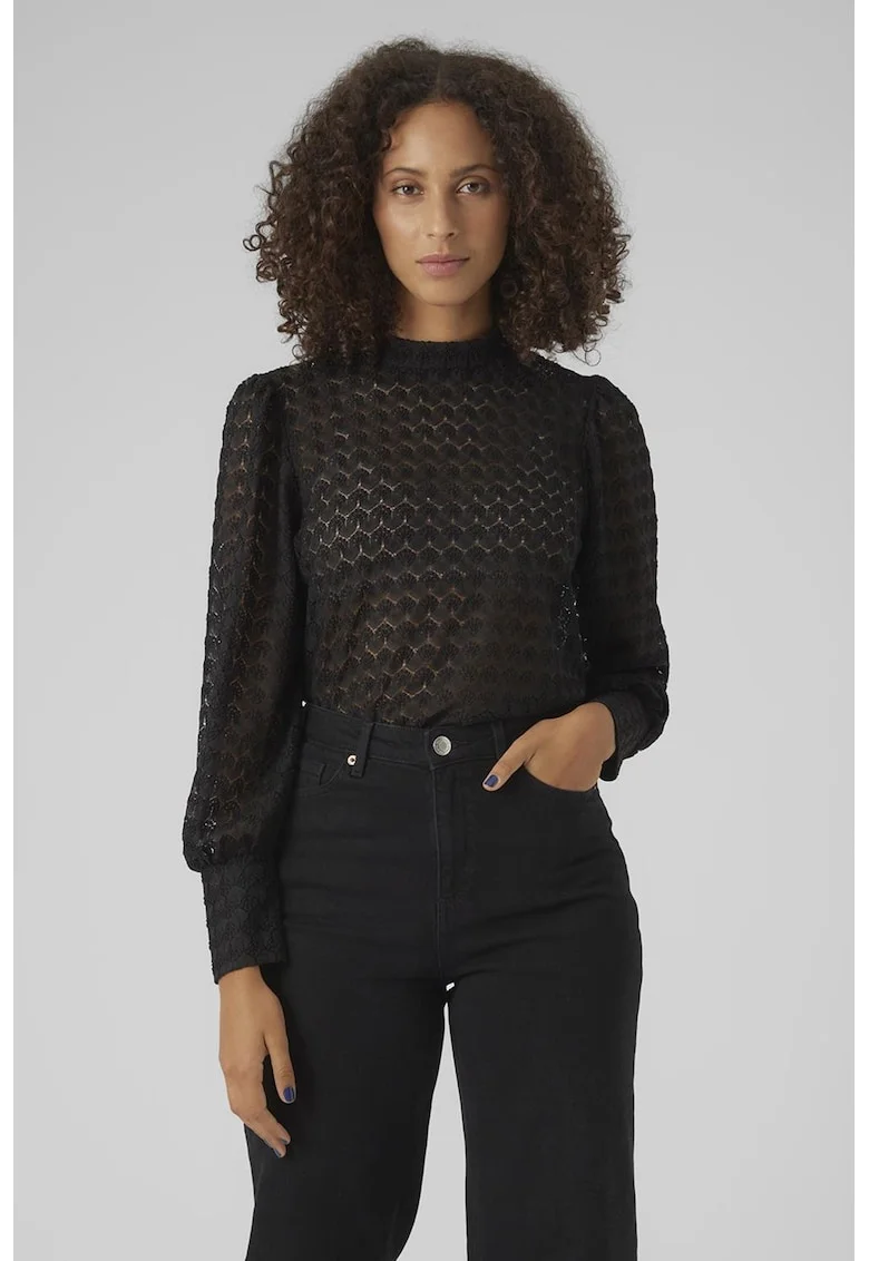 Bluza semitransparenta cu guler scurt, Negru