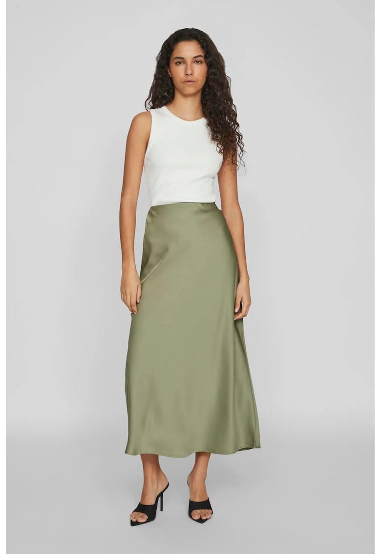 Fusta midi din satin Ellette, Kaki