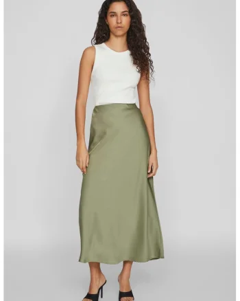 Fusta midi din satin Ellette, Kaki