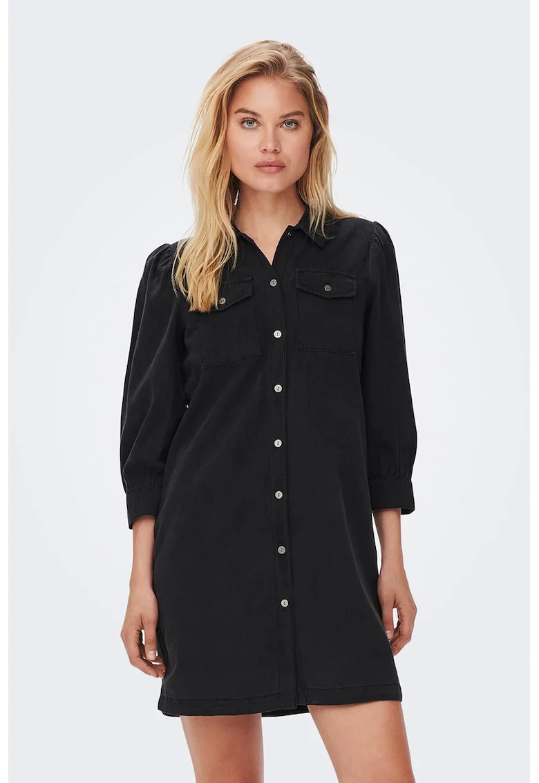 Rochie-camasa mini din denim, Negru
