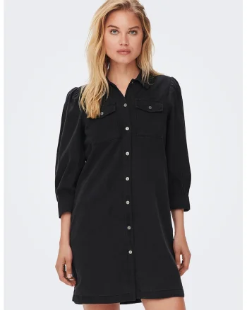 Rochie-camasa mini din denim, Negru