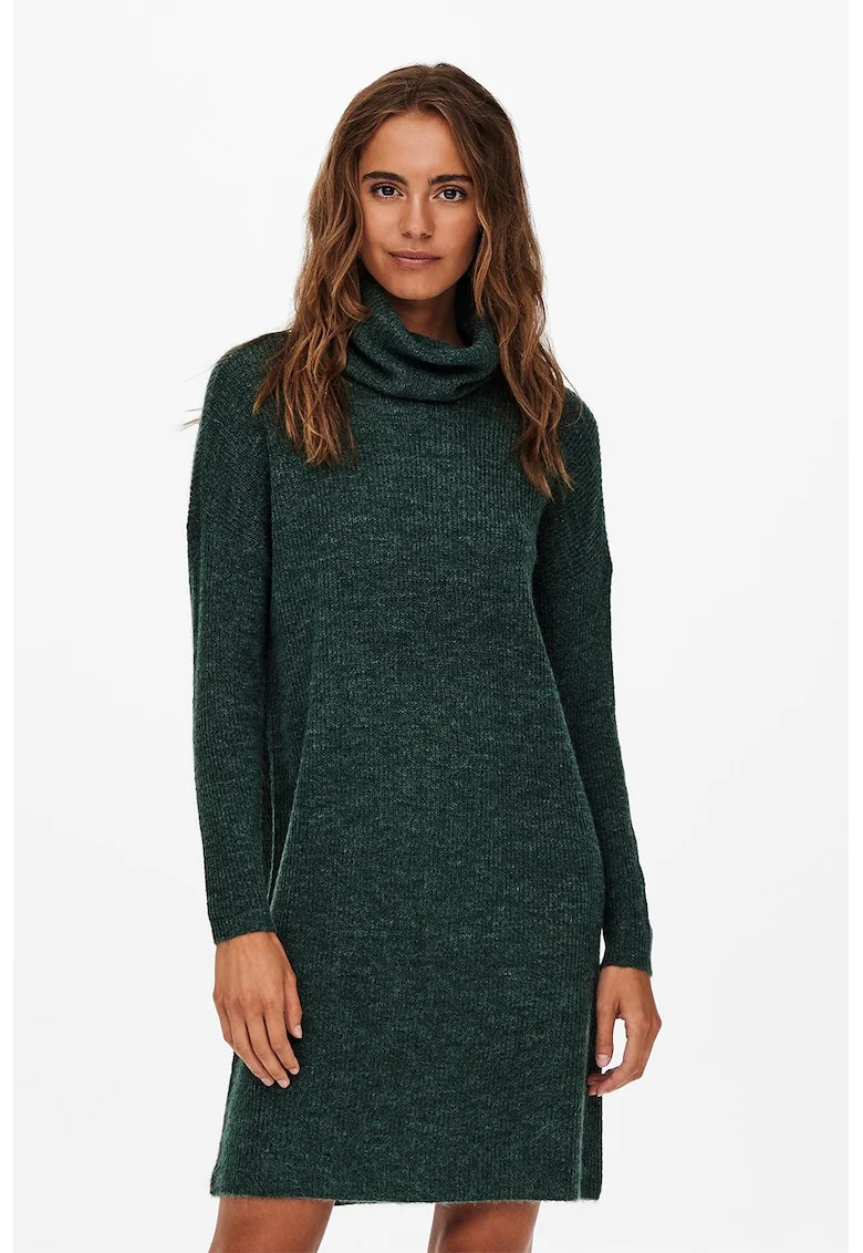 Rochie-pulover cu guler inalt Jana, Verde inchis