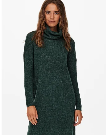 Rochie-pulover cu guler inalt Jana, Verde inchis