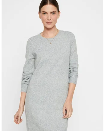 Rochie mini tricotata fin, Gri deschis melange