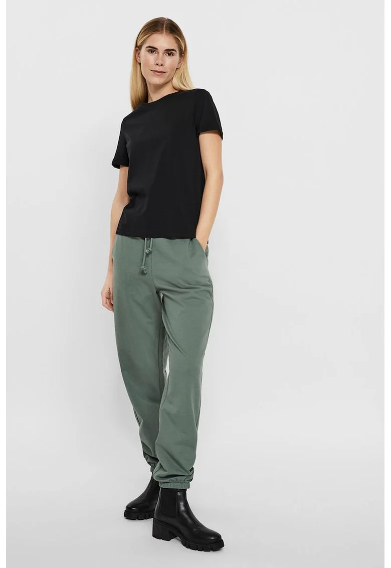 Tricou de bumbac organic cu decolteu la baza gatului, Negru